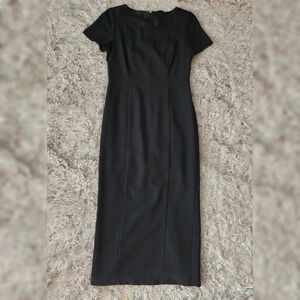 Vintage Papell Boutique Evening Short Sleeve Black Bow Back Midi Dress‎ Size 6P